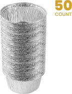 PLASTICPRO 3.5'' Inch Round Ramekins Muffin Cups Tin Foil Cupcake Pans Disposable Aluminum, Freezer & Oven Safe Pack of 50