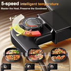 Stariver 6L Electric Hot Pot with Divider, 1300W, Dual-Flavor Pot for Two Broths, 5-Temp Control & Non-Stick Coating, Electric Pot for Shabu Shabu, Fondue, Perfect for Family Gatherings & Parties