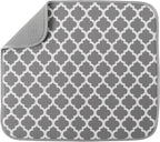 S&T INC. Dish Drying Mat, 16” x 18”, Absorbent Microfiber Kitchen Counter Mat, Dish Drying Pad for Dishes, Utensils, Pots and Pans, Large, White Trellis
