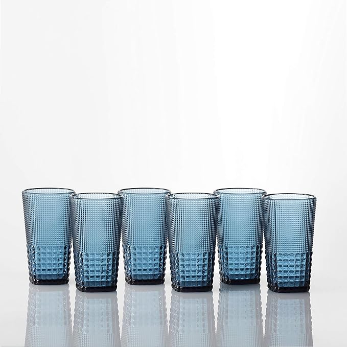 Fortessa Malcolm Double Old Fashioned Cocktail Glass 6 Pack, 11.5-Ounce, Cornflower Blue