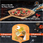 Loftern Wooden Pizza Peel 14 Inch Board with Engraved Sizes - Multi-Purpose Bamboo Pizza Cutting Board, Wood Pizza Peel, Pizza Spatula Paddle, and Serving Board with Size and Cutting Guide