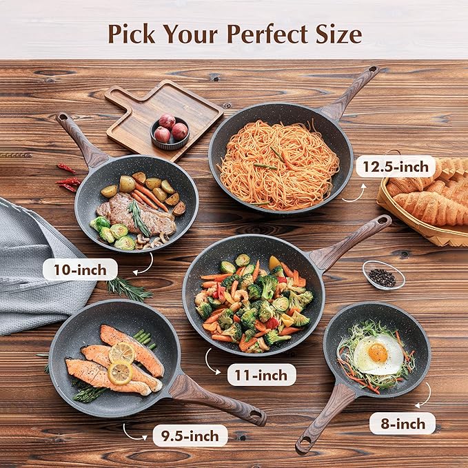 SENSARTE Nonstick Frying Pan Skillet, 12 Inch Omelette Pan with Swiss Granite Coating, Healthy Induction Cookware Chef's Pan, PFOA Free