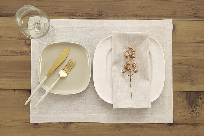 Solino Home Linen Cloth Napkins Set of 4-100% Pure Linen Light Natural Dinner Napkins 20 x 20 Inch for New Year - Athena, Handcrafted and Machine Washable