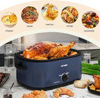 28 Quart Electric Roaster Oven with Visible & Self-Basting Lid, Large Turkey Roaster with Defrost Warm Function, Adjustable Temperature, Removable Pan Rack, Stainless Steel, Blue