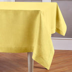 Solino Home Linen Tablecloth for Rectangle Tables 60 x 108 Inch - 100% Pure Linen Sunshine Yellow Table Cloth - Fete, Machine Washable Cloth Tablecloth