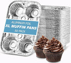 PLASTICPRO Aluminum Foil Muffin Pans Reusable and Disposable, Muffin & Pie foil Pan (50, 6 cavity XL)