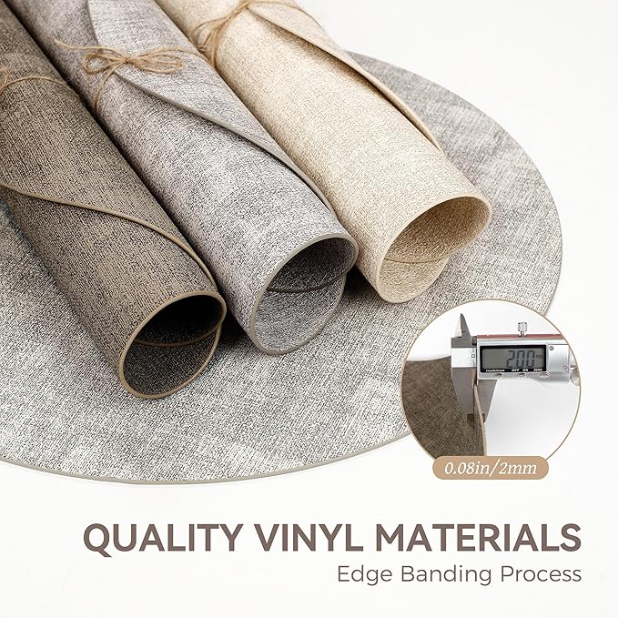 13" Round Placemats Set of 6, Reversible Faux Leather Heat Resistant Table Mats, Waterproof Oilproof Wipeable Table Protective Placemats for Vinyl, Washable for Indoor & Outdoor Use (6, Dark Coffee)