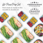 Bentgo Prep 60-Piece Variety Meal Prep Kit - Reusable PFAS & BPA-Free Food Containers 1-Compartment Trays, Prep Bowls, & Snack Boxes - Microwave, Freezer, & Dishwasher Safe (Floral Pastels)