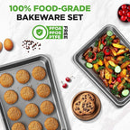NutriChef 2-Piece Large & Medium Cookie Sheets for Baking - Non Stick Baking Sheet for Cookies, Sheet Cakes & Roasting - Dishwasher Safe - Gray