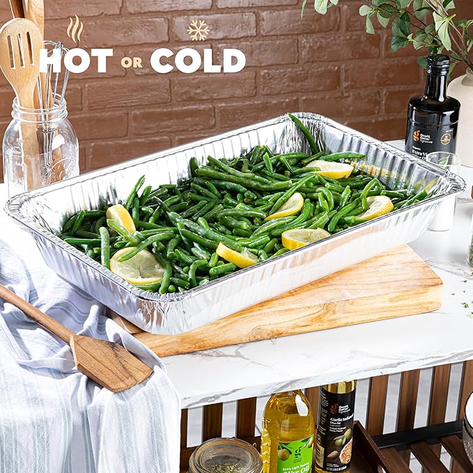 PLASTICPRO 10 Pack Aluminum Pans 13'' x 21" Disposable Pans with Covers Heavy Duty 20 lb Foil Pans for Baking and Cooking