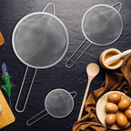 NUOMI Set of 3 Fine Mesh Strainer Spoon Stainless Steel Sieve Colander Sets Multifunctional Food Strainer with Long Handle for Sifting Flour, Tea, Frying Oil, Coffee Powder, Juice, Dia. 8/14/20 CM