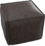 SIMPLIHOME Sheffield Square Pouf - 18 inch Wide Genuine Leather Ottoman in Distressed Dark Brown, Boho-Style Footrest, Extra Seating, or Accent Piece for Living Room or Bedroom, Assembled