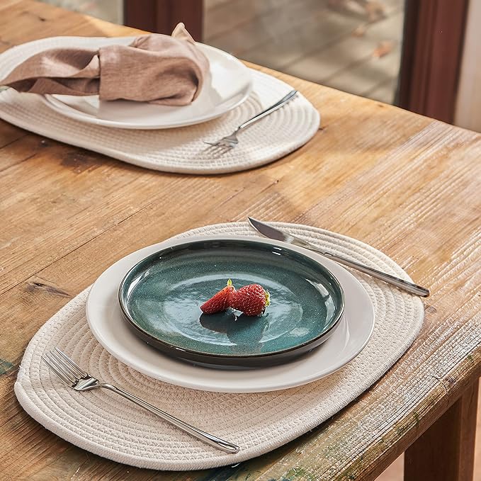 Placemats Set of 6 Oval – Woven Boho Farmhouse Table Mats for Dining Table for 6, Kitchen Decor, Washable and Handmade Rustic Table Accessories (Oval, Off White)