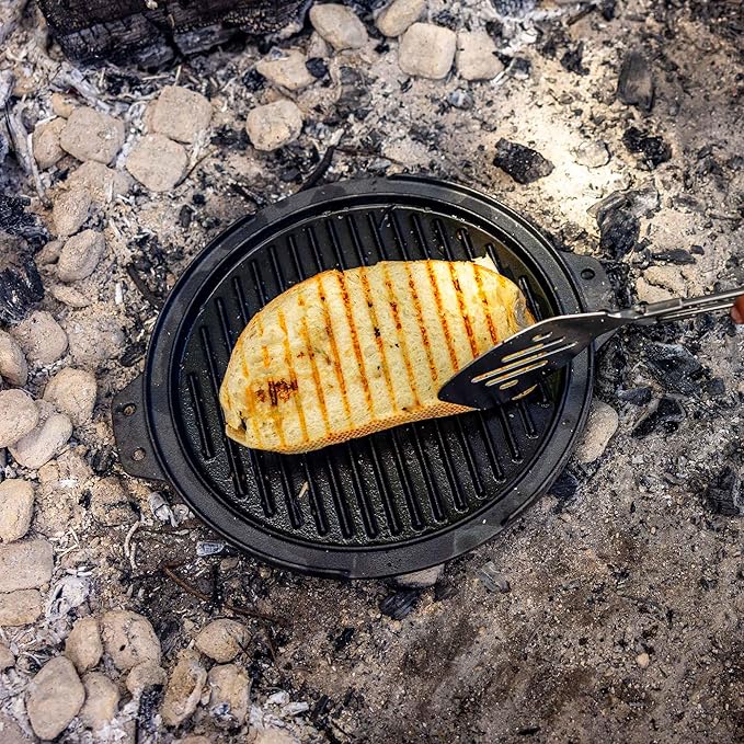 GSI Outdoors Guidecast 10" Dual-Sided Cast Iron Griddle/Grill Pan with Removable Wire Handles