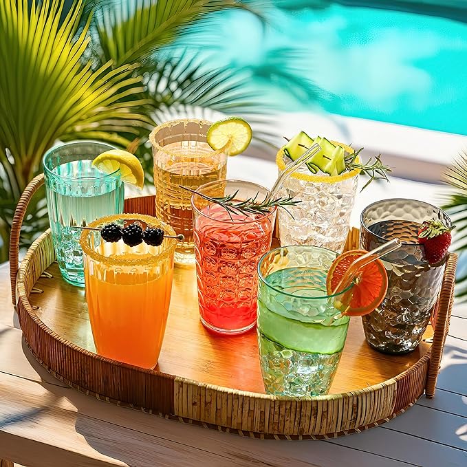 Kate Aspen Smoke Grey Hammered Plastic Tumblers, Plastic Drinking Glasses Set of 8, 23 oz, Large Shatterproof Cups Reusable for Outdoor Barware, Cocktails, BPA-Free Tumblers & Water Glasses