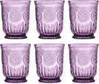 Yungala Purple Glassware, set of 6 purple drinking glasses small textured colored vintage glass cups 8 oz purple water glasses