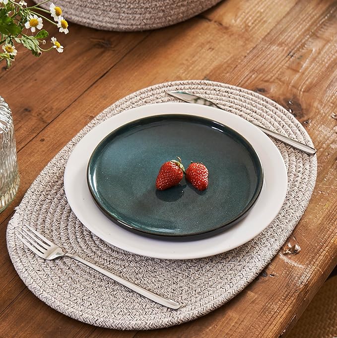 Placemats Set of 6 Oval – Woven Boho Farmhouse Table Mats for Dining Table for 6, Kitchen Decor, Washable and Handmade Rustic Table Accessories (16 * 12, Taupe Mix)