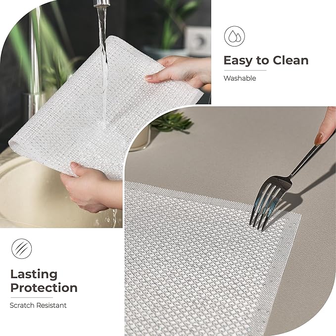 Leetaltree Luxury Crystal White Sequin Placemats Set of 8 - Waterproof Washable for Wedding, Anniversary, Daily Use - Sparkling Table Decor - Hand-Cut