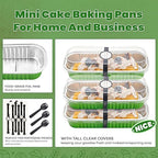 NPLUX 50 PACK Mini Cake Pans with Lids and Spoons, Rectangular Aluminum Foil Bread Pan, Mini Loaf Pans and Food Containers with Lids(Grass Green, 6.8oz)