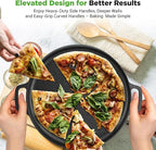 NutriChef 13-Inch Flat Cast Iron Pizza Pan - Versatile Pre-Seasoned Round Cooking Griddle w/ Built-In Handles for Oven, Grill, Stove, and Campfires