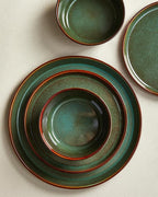 Pokini Plates and Bowls Sets for 6, Ceramic Dinnerware Sets, Kitchen Dish Set, Microwave & Dishwasher Safe Dishware, Highly Durable Reactive Glazed Dinner Set, Brown Green