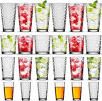 Biscayne Glassware Set, 24-Piece, Mixed Sizes with 16oz Cooler, 13oz DOF, 7 oz Juice and 3oz Shot Glasses - 6 Each Size = 24 Glasses