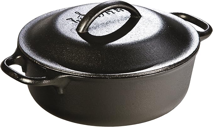 Lodge Cast Iron Dutch Oven - Loop Handle Cooking Vessel - Even Heat Retention - Oven-Safe, Versatile Pot - 2 Quart