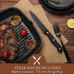 Hiware 24 Pieces Matte Black Silverware Set with Steak Knives for 4, Stainless Steel Flatware Utensils Set, Hand Wash Recommended
