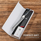 KYOKU Serrated Bread Knife - 8" - Shogun Series - Japanese Style VG10 Steel Core Damascus Blade - with Sheath & Case