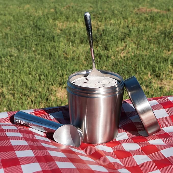 Vacuum Insulated Ice Cream Pint Cooler Keeps Frozen for hours enjoy ice cream anywhere (Stainless Steel)