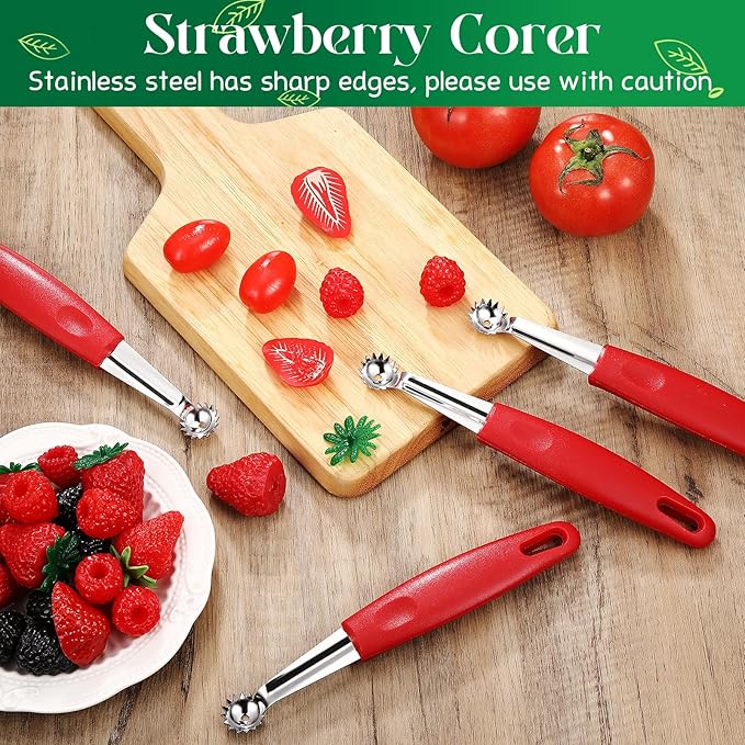 Willinglong 4 Pcs Tomato Corer Tool Strawberry Huller Tomato Stem Remover Stainless Steel Strawberry Huller Tool Fruit Vegetable Baller