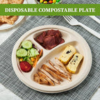 ECOLipak 125 Pack 3 Compartment Plates Disposable, 10 inch Heavy-Duty Compostable Paper Plates Made of Eco-Friendly Sugar Cane Fibers