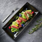 Gomakren Serving Platter Serving Dishes, 14 Inch Porcelain Serving Trays for Party, Large Serving Platters and Trays, Rectangular Sushi Plates for Entertaining Thanksgiving Christmas, Set of 4, Black