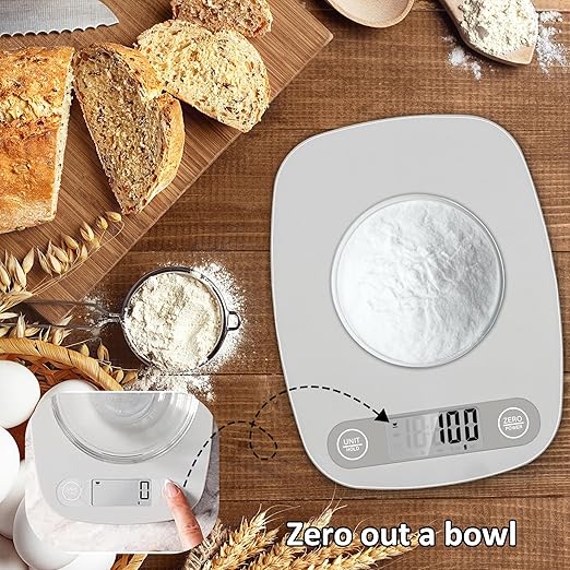 Food Scale Kitchen-Scale 11lb/5kg Food Scale for Kitchen Stainless Steel LCD Display Tare Function (g/oz/ml) for Meal Prep Coffee (Batteries Included) Grey