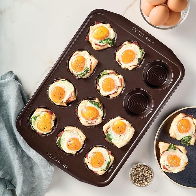 Circulon Nonstick Bakeware 12-Cup Muffin Tin, Brown, Steel