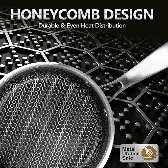 MICHELANGELO Triply Stainless Steel Pot Set, Hybrid Nonstick Saucepan Set with Lids, Induction Compatible Heavy Duty Sauce Pan 1QT & 2QT & 3QT, Honeycomb Interior, Dishwasher Safe Cookware - 6 Piece