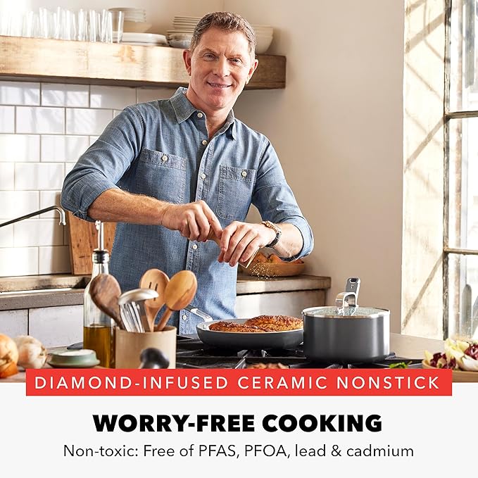 GreenPan x Bobby Flay 11” Nonstick Square Griddle Pan, PFAS-Free Diamond Ceramic,Stay-Cool Silicone Handle, Easy Clean Dishwasher & Oven Safe Skillet, Graphite