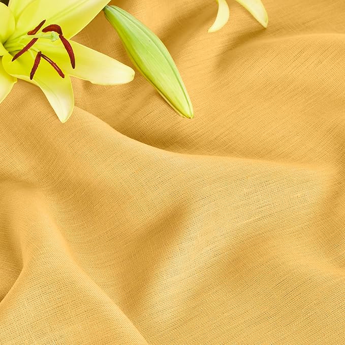Solino Home Linen Tablecloth 60 x 108 Inch - 100% Pure Linen Mustard Yellow Table Cloth for Rectangle Tables - Fete, Machine Washable Tablecloth