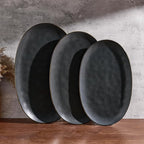 famiware Serving Platter, Oval 15.59/14.3/12.9inch Serving Dishes for Entertaining, Serving Bowls, Dishwasher Safe, Stoneware Serving Trays for Party, Food, Turkey, Reactive Glaze, Matte Dark Charcoal