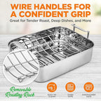 NutriChef 14-Inch Stainless Steel Kitchen Roasting Pan with Polished Wire Rack - Versatile Baking Set for Turkey, Chicken, Meats, & More - Premium & Heavy Duty Roaster for Oven w/ Built-In Handles
