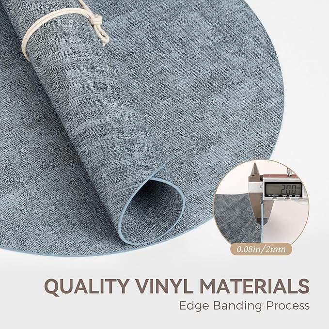 13" Round Placemats Set of 4, Reversible Faux Leather Heat Resistant Table Mats, Waterproof Oilproof Wipeable Table Protective Placemats for Vinyl, Washable for Indoor & Outdoor Use (4, Light Blue)