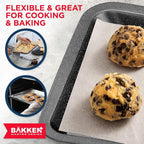 BAKKEN 3-Piece Kitchen Baking Pans - Small, Medium, and Large Cookie Pan, With Nonstick Coating, Stackable and Space-saving Design, PFOA, PFOS, PTFE Free, Oven Safe Tray (Up To 450°F), Gray Marble