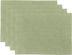 Solino Home Linen Cloth Placemats Set of 4-100% Pure Linen Chambray Olive Placemats 14 x 19 Inch for New Year - Athena