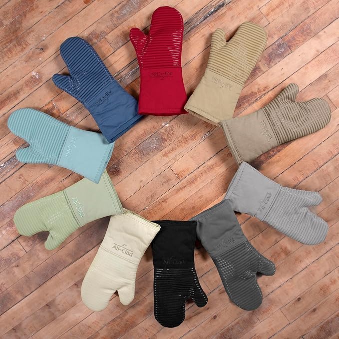 All-Clad Premium Silicone Oven Mitt: Heat Resistant to 500 Degrees - 100% Cotton & Silicone, 14"x7" Pot Holder for Kitchen and Barbeque, (1-Pack), Cappuccino