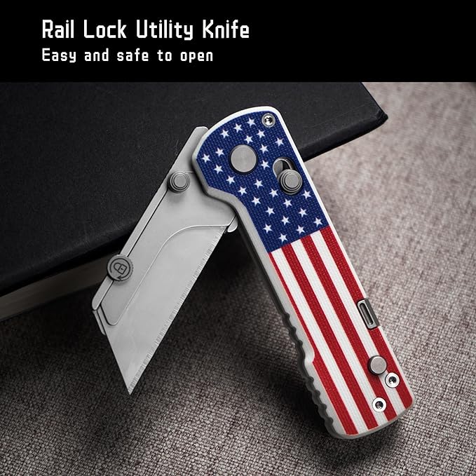 OKNIFE U1 Pro Multitool Folding Utility Knife with Folding Screwdriver, Quick Change Blade Utility Knife, Rail Lock & Pocket Clip for Men Women (Stars&Stripes)