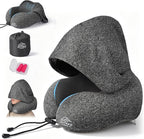 Travel Pillow with Extra Large Hood for Airplane Long Flights Privacy and Comfort Memory Foam with Skin-Friendly Cover for Road Trip Head&Neck Support for Plane Office Cars Sleeping & Rest (Grey)
