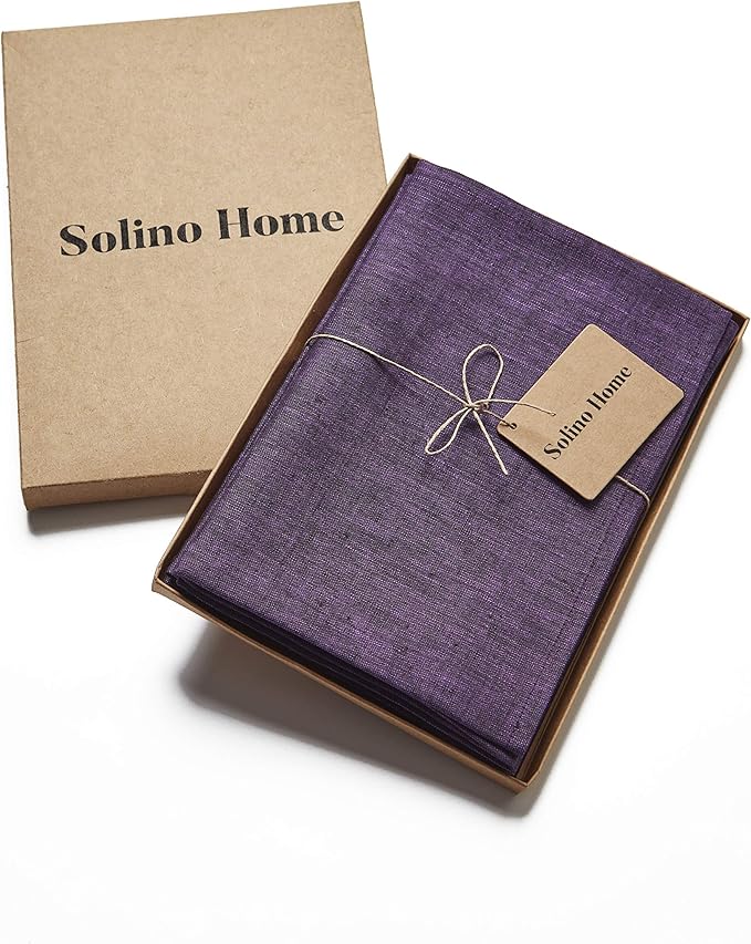 Solino Home Linen Napkins Set of 4 - 100% Pure Linen Grape Dinner Napkins Cloth 20 x 20 Inch for Winter, Valentines, Holiday, New Year - Athena, Handcrafted and Machine Washable