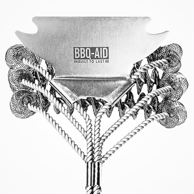 BBQ-AID Grill Brush for Outdoor Grill Bristle Free - 18" BBQ Brush for Grill Cleaning Kit - Safe BBQ Grill Cleaner Brush and Scraper - Stainless Grill Cleaning Brush for Any Grill, Grill Accessories