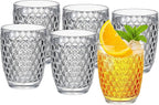 KLIFA- ASPEN- 12.7 ounce, Set of 6, Acrylic Vintage Drinking Glasses, Shatter-proof Tumblers, BPA-Free, Stackable Plastic Drinkware, Dishwasher Safe Cups, Clear