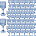 Plastic Wine Glasses, Plastic Goblets Vintage Style Cordial Unbreakable Drinking Glasses, Reusable Drinkware for Wedding Reception, Grand Event Party Supplies (100, Blue)